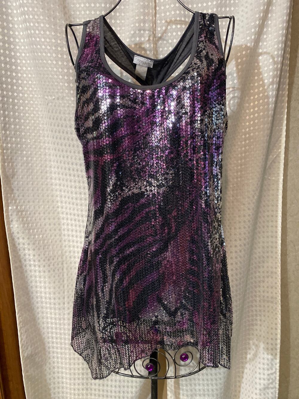 Siren Lily Sleeveless Tunic Sequined Animal Print Sharkbite Hem